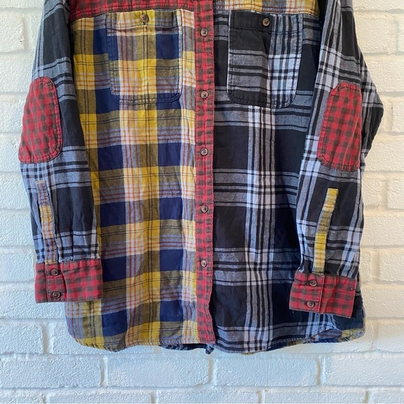 Urban Outfitters Corey Spliced Flannel Button Down Shirt Oversized Size Large - Picture 4 of 11